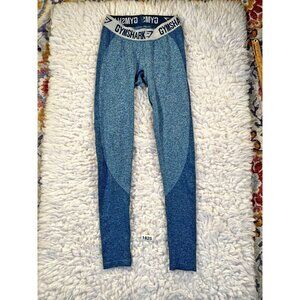 Gymshark Dry Blue Med Marl Leggings Yoga Logo Waistband Full Length Stretch